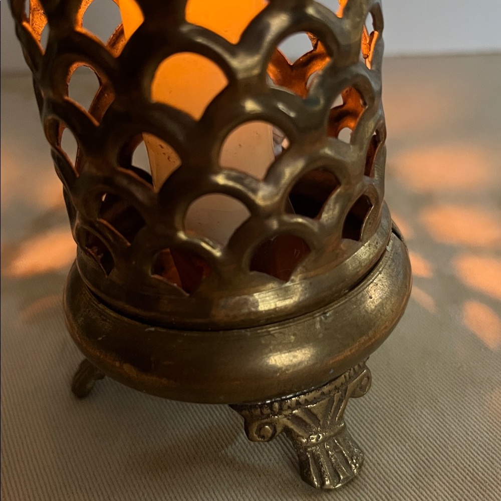 Vintage Brass Pierced Incense Cone Burner Candle Holder Lantern Boho Moroccan - Picture 3 of 4